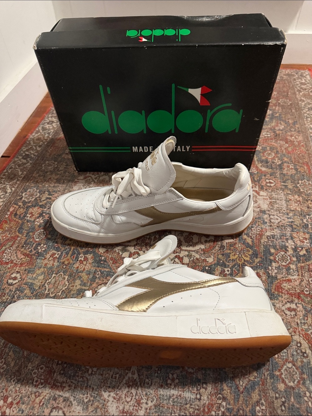 Diadora Men’s White Sneakers with Gold Accent MADE IN 🇮🇹  *WITH BOX